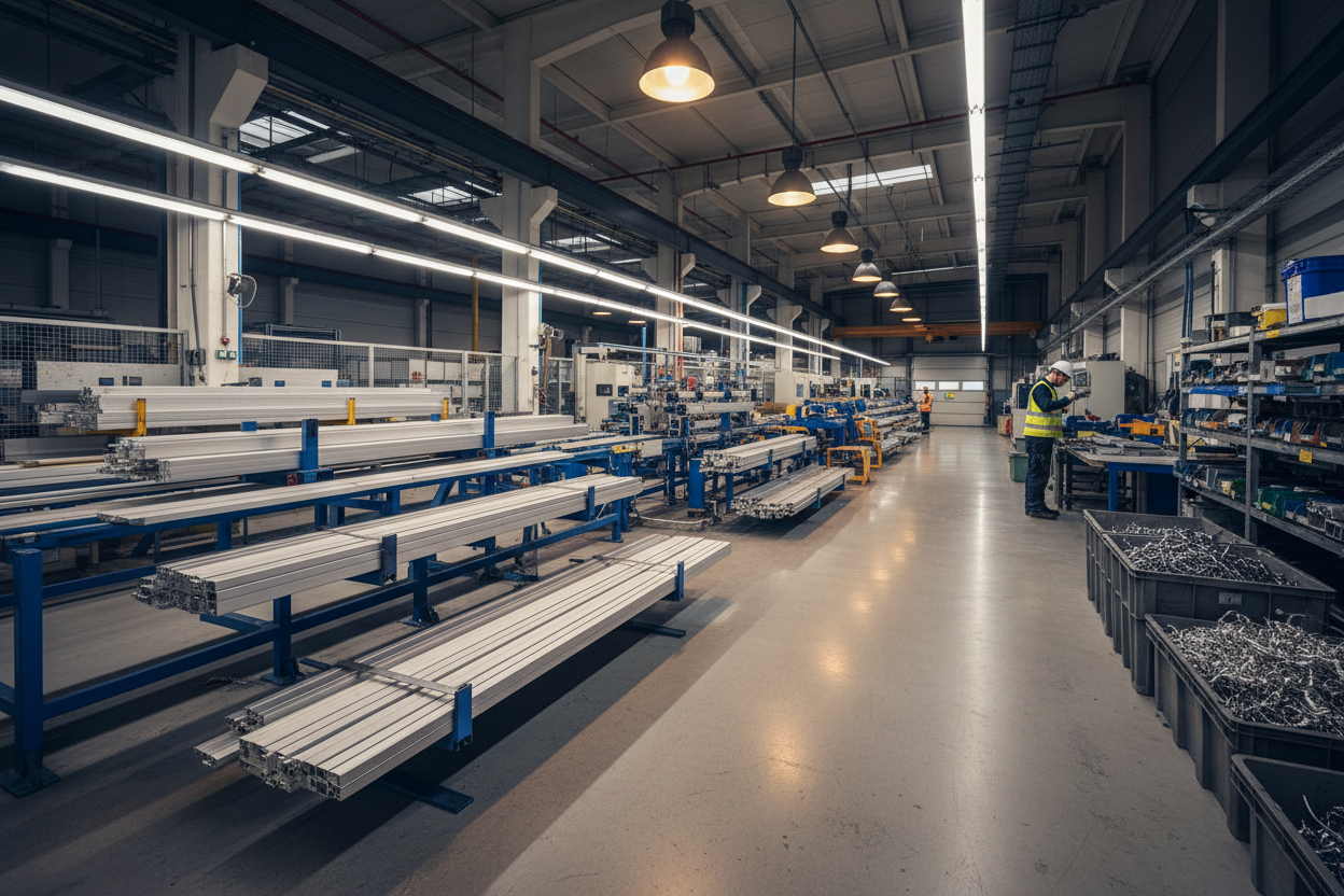 Usine française de fabrication de profilés aluminium avec contrôle qualité et démarche de recyclage responsable.